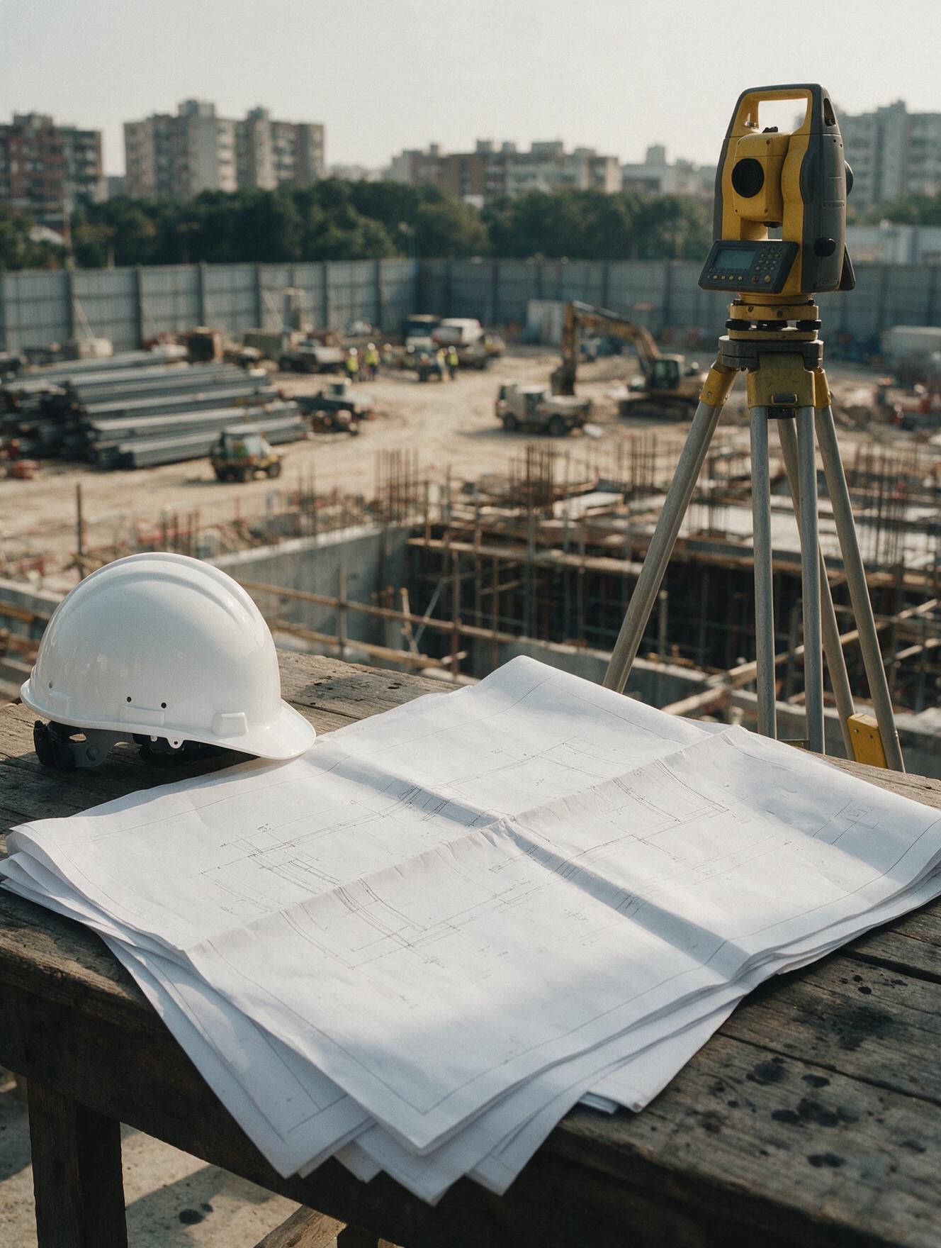 Technical drawings and site equipment at an Al Khairi Development project